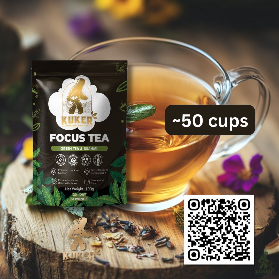 KUKER® Focus Tea Loose Leaf 100g | Brain Boost Herbal Tea for Mental Clarity & Concentration